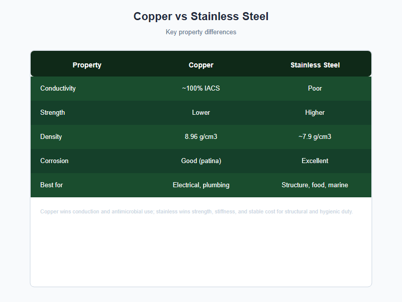 Copper vs stainless steel chart