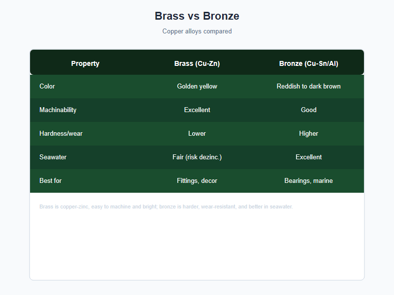 Brass vs bronze chart
