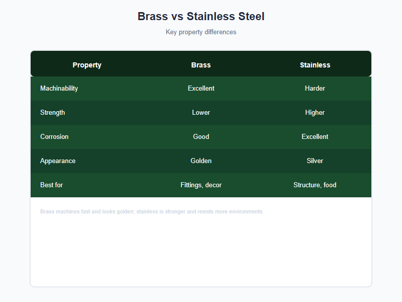 Brass vs stainless steel comparison chart