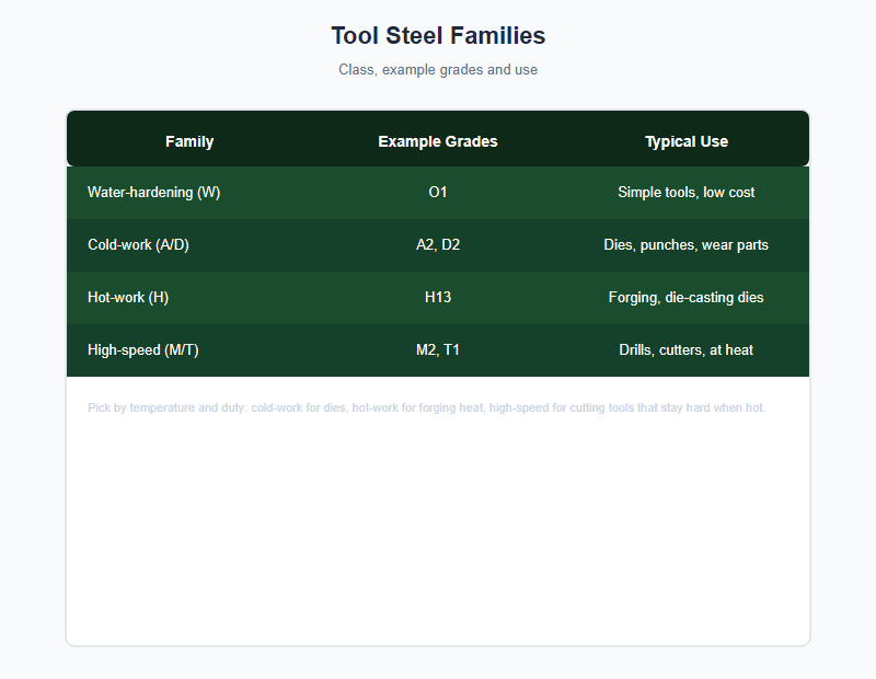 Tool steel families chart
