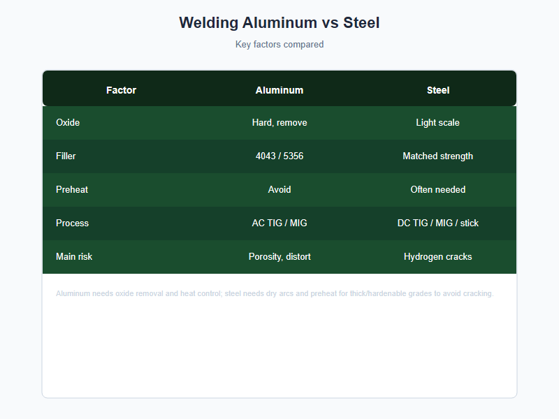 Welding aluminum vs steel chart