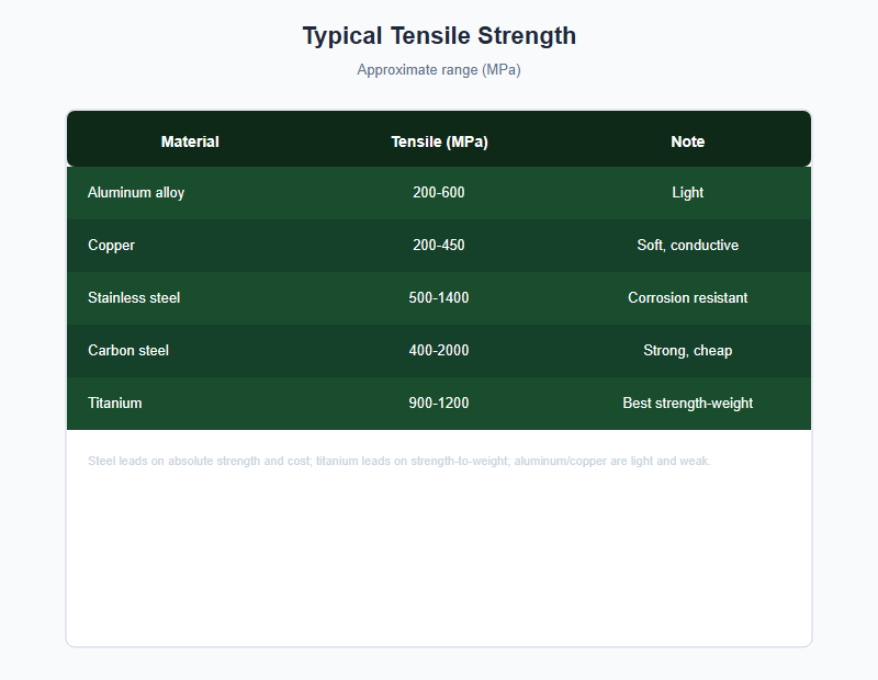 Typical tensile strength by metal chart