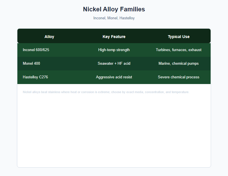 Nickel alloy families chart