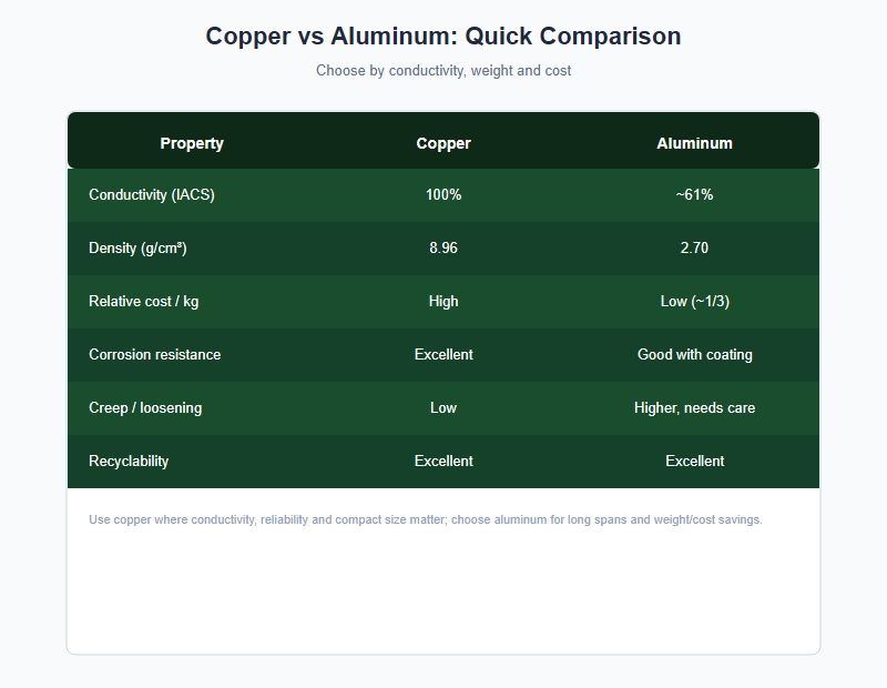 copper vs aluminum comparison chart