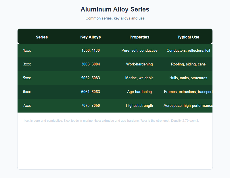 Aluminum alloy series chart