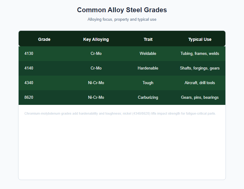 Common alloy steel grades chart