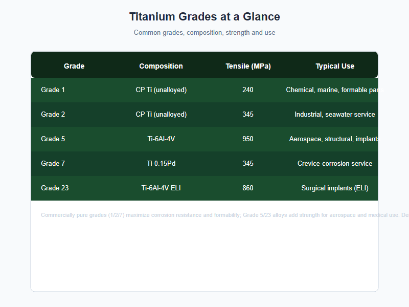 Titanium grades at a glance chart