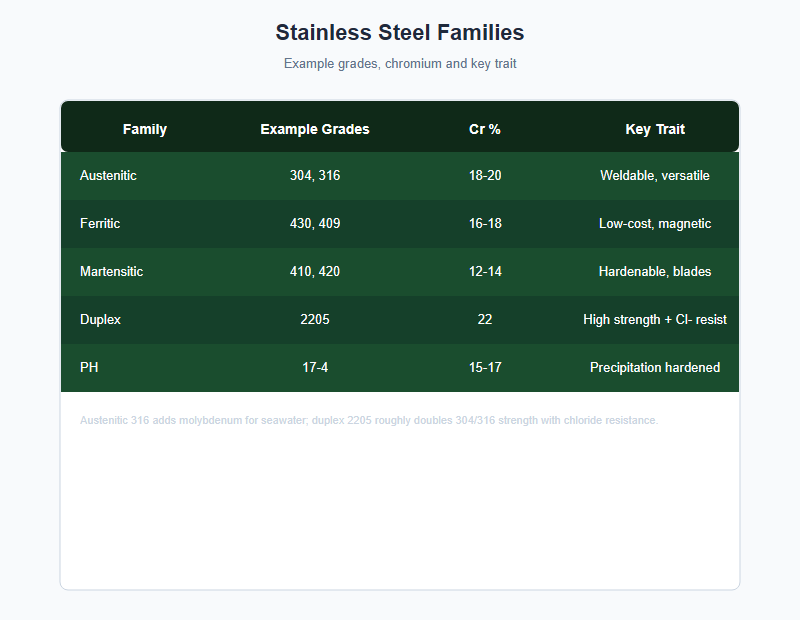 Stainless steel families chart