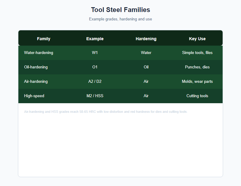 Tool steel families comparison chart