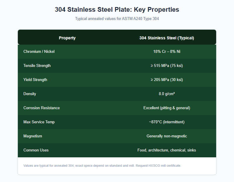 304 stainless steel plate properties comparison chart