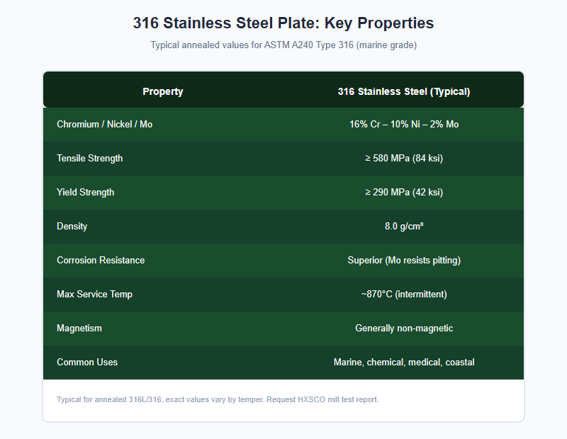 316 stainless steel plate properties comparison chart