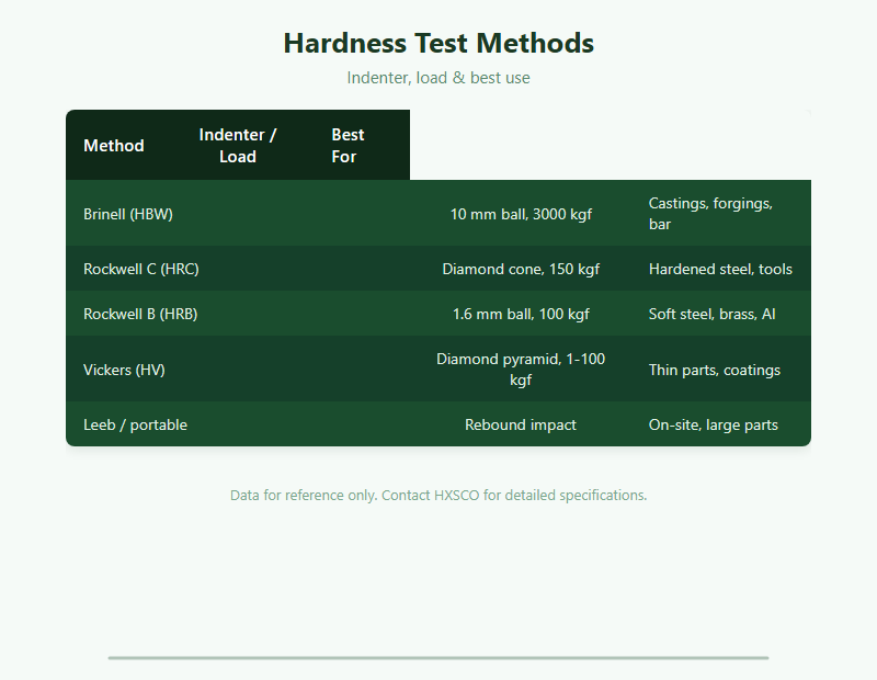 Metal Hardness Testing Methods: Brinell, Rockwell & Vickers Compared chart