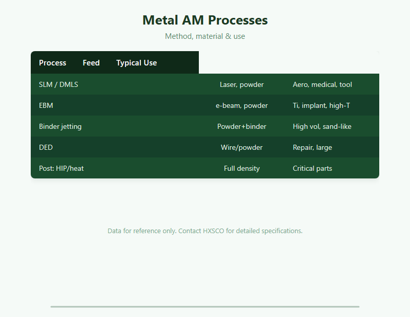 Metal 3D Printing Guide: DMLS, SLM & Binder Jetting chart