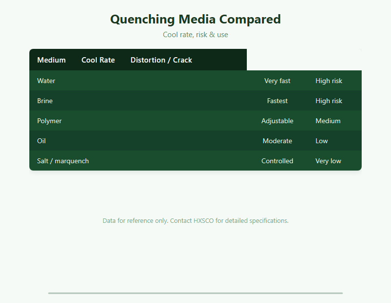 Quenching Media Guide: Oil, Water, Polymer & Salt Baths chart