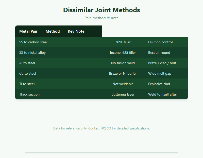 Dissimilar Metal Welding: Stainless to Carbon, Aluminium to Steel chart