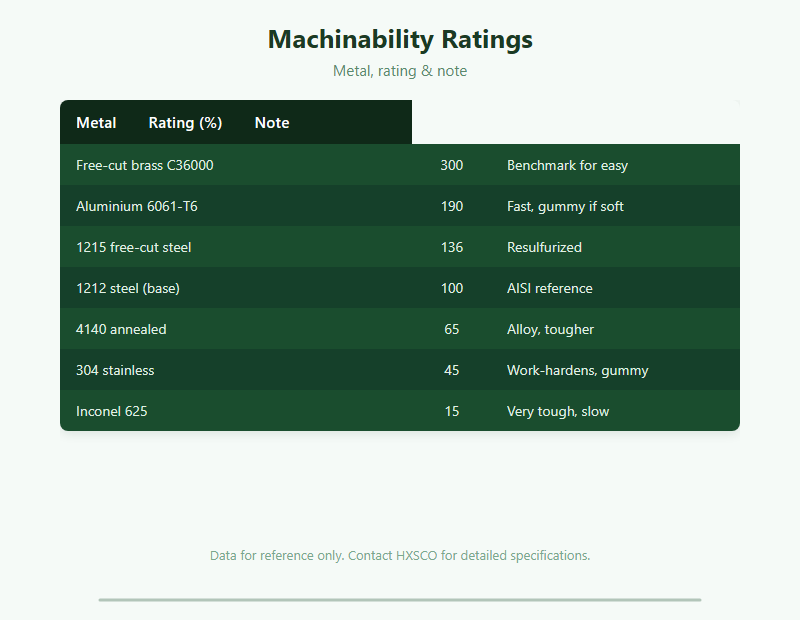 Metal Machinability Guide: Ratings, Chip Control & Tool Life chart