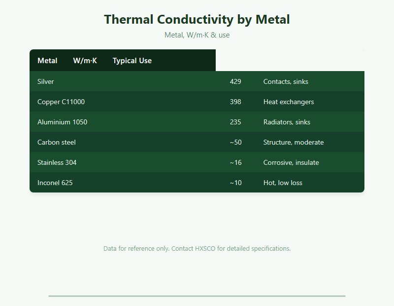 Thermal Conductivity of Metals: Ranking, Units & Material Selection chart