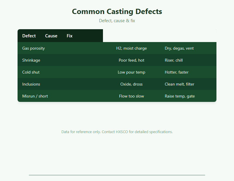 Aluminium Casting Defects Guide: Porosity, Shrinkage & Cold Shut Causes chart