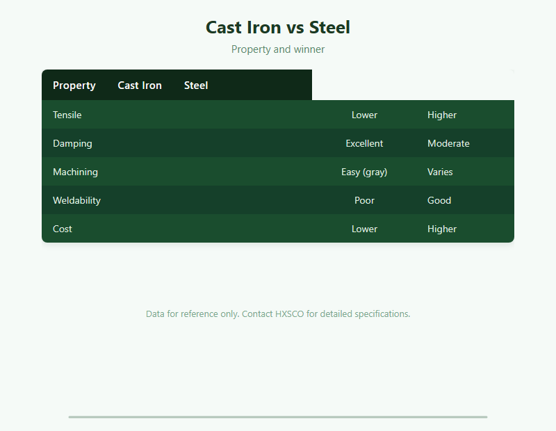 Cast Iron vs Steel: Properties, Cost and Selection Guide chart