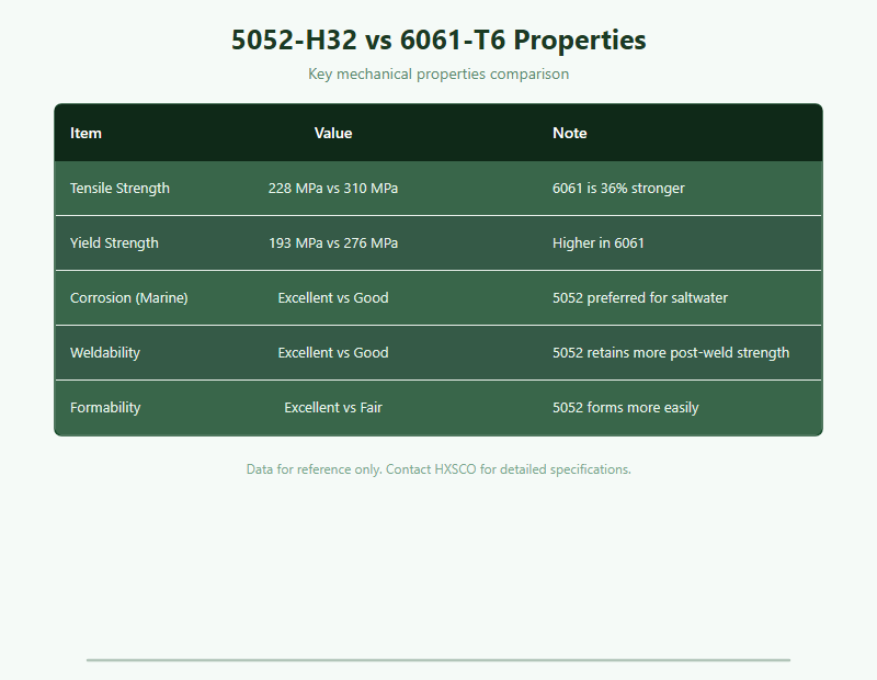 5052 vs 6061 Aluminum: Marine & Structural Selection Guide chart