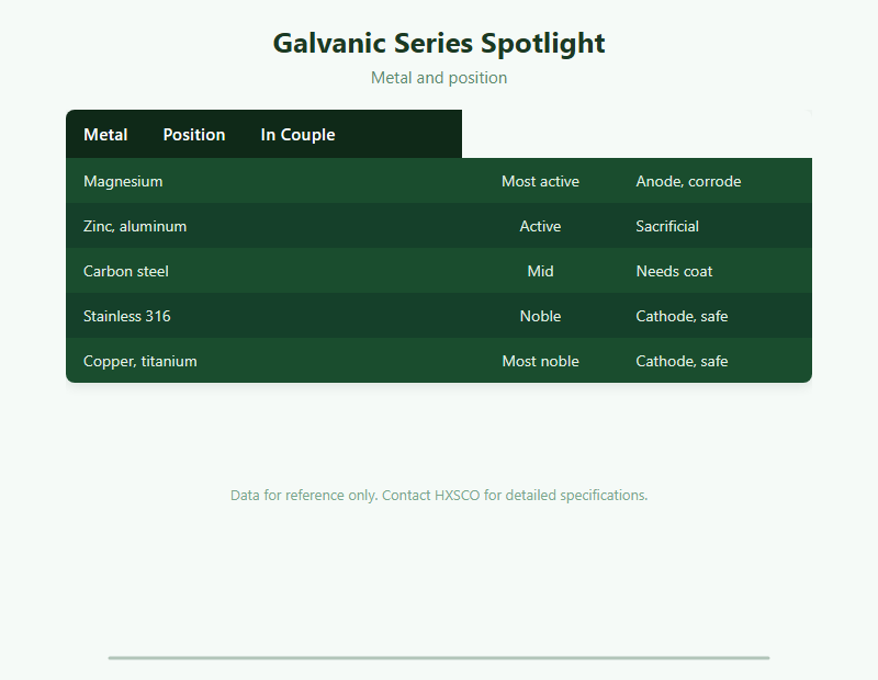 Galvanic Series and Metal Selection: A Buyer Guide chart
