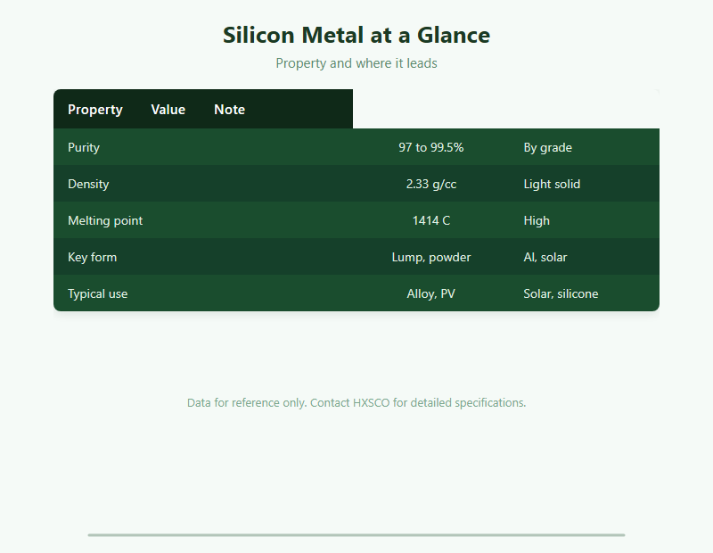 Silicon Metal: Properties, Grades and Industrial Uses chart