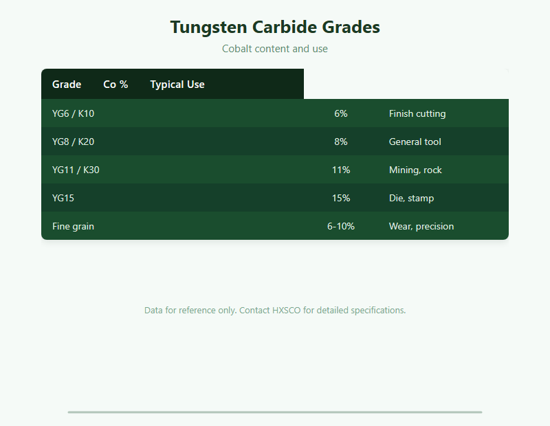 Tungsten Carbide: Grades, Properties and Applications chart