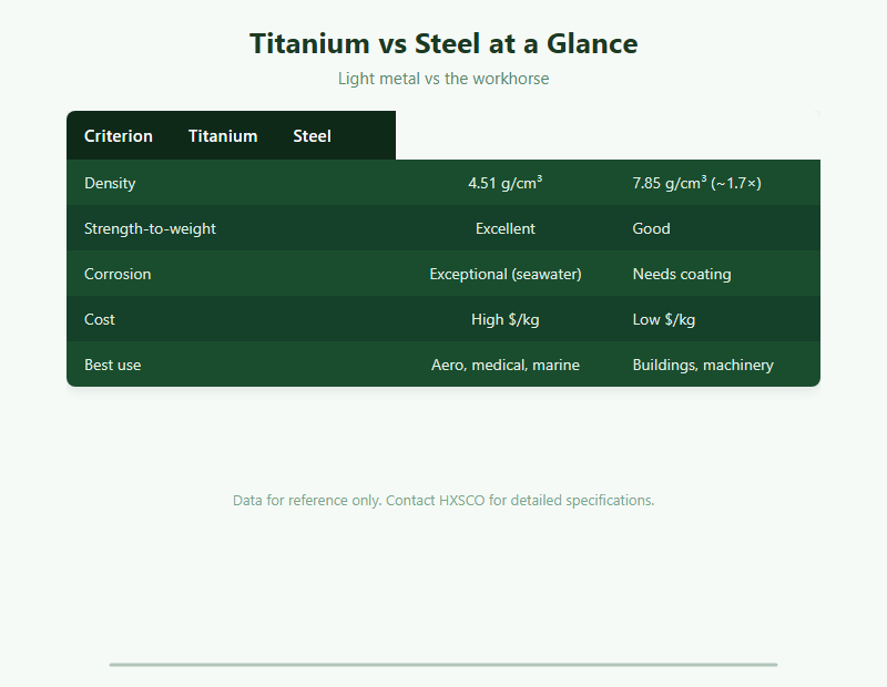Titanium vs Steel: Weight, Strength & Cost Compared chart